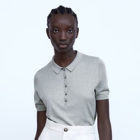 Zara Gray Button 1/2 Down wool blend polo blouse small - Picture 1 of 8